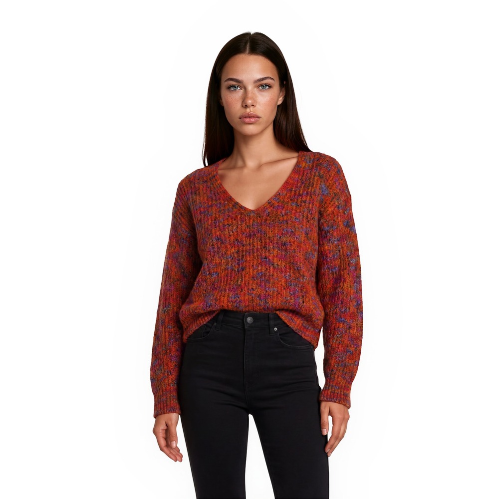 Free People Sweater Women's Size Medium Orange Space Dye Chunky Knit Multi‎